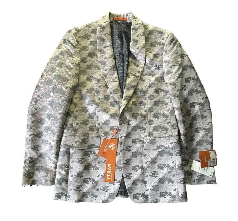 NWT Tallia Blazer Mens 38 R Silver Pink Slim Tropical Floral Dinner Jacket $350